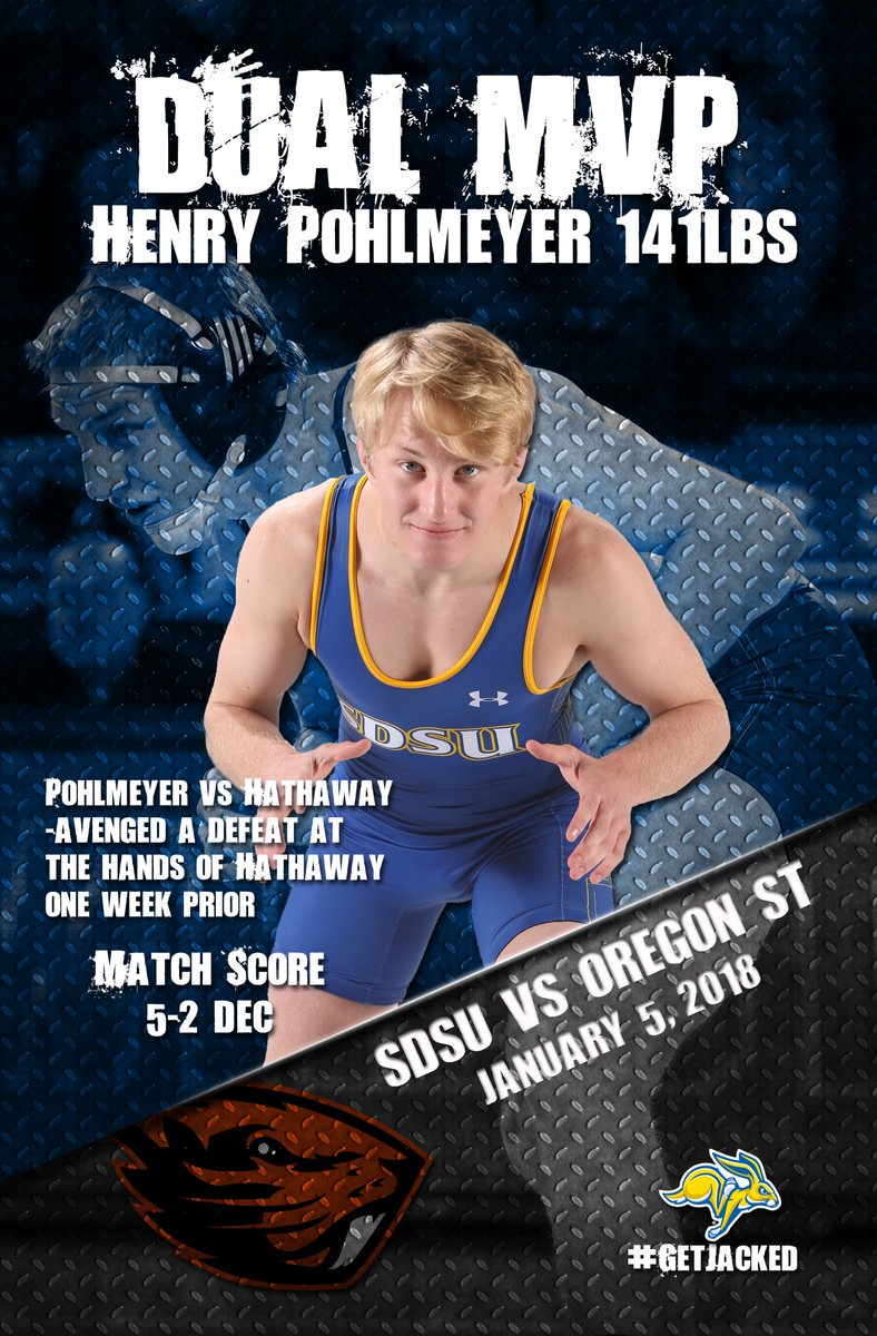 GoJacksWrestle's tweet photo. Congrats to @HenryPohlmeyer for being selected the #DualMVP following his 5-2 hard-fought win over Hathaway of @Beaverwrestling. The sophomore from Johnston, Iowa, avenged a defeat at the hands of Hathaway at last weekend's @MidlandsChamps! #GetJacked #11thMan https://t.co/WpdgaqNPTp