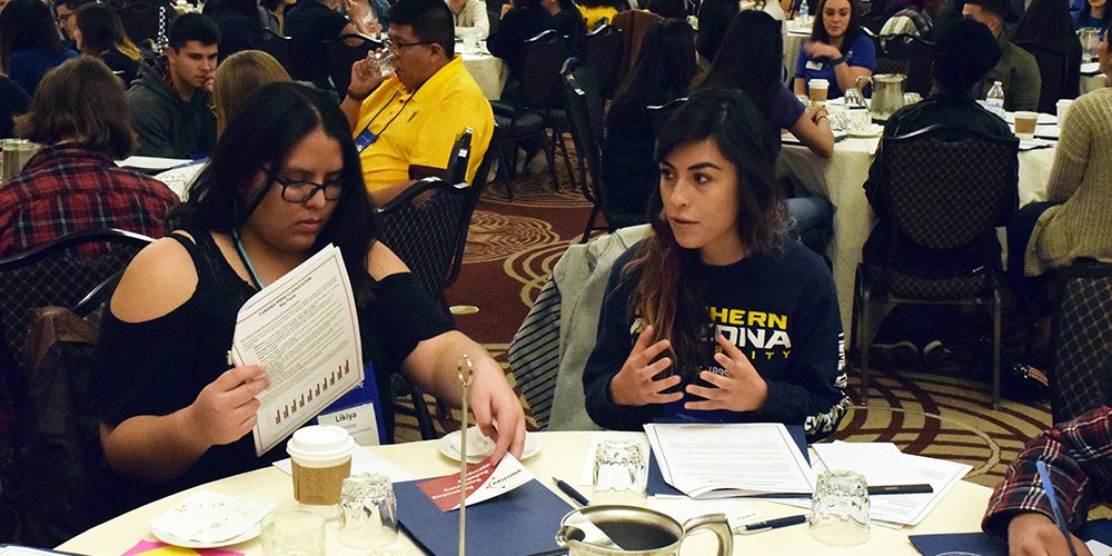 CollegeAZ's tweet photo. One of the exciting things our scholars experienced at this year's symposium was an Arizona Town Hall session debating challenges with Arizona's K-12 Education system. https://t.co/UU30jasdRp