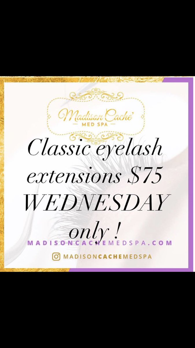 Madisoncmedspa's tweet photo. Classic eyelash extensions only $75 this WEDNESDAY only ! #dallasblogger #dallasinfluencer #dallasspa #madisoncachemedspa #dallaslashes #dallaseyelashextensions #lashesdallas #dallaslashtraining #dallaslashextensions #volumelashtraining #volumelashes https://t.co/z0sSPpES80