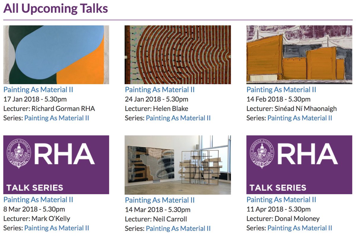 RHASchool's tweet photo. The RHA School talk series, Painting As Material, begins next week with Richard Gorman RHA on Wednesday 17 January at 5:30pm. All welcome, free entry, open to the public, no booking required. https://t.co/VhwB6S3U7O