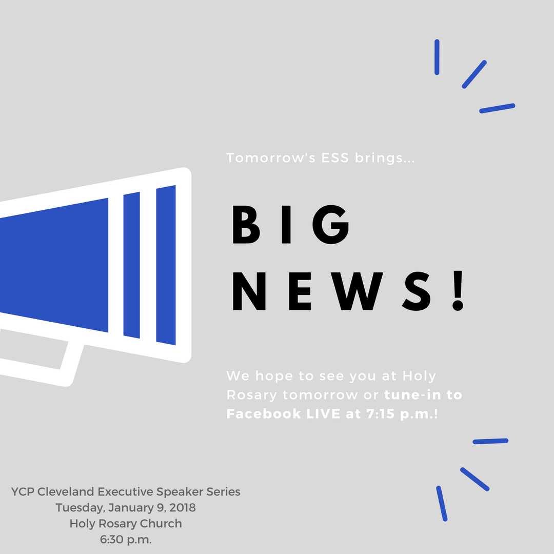 YCPCleveland's tweet photo. BIG news coming your way tomorrow evening! If you can't join us at Holy Rosary, join our Facebook LIVE at 7:15 p.m. #YCPinCLE #ESS #excitingtimes https://t.co/slur5iK5DP
