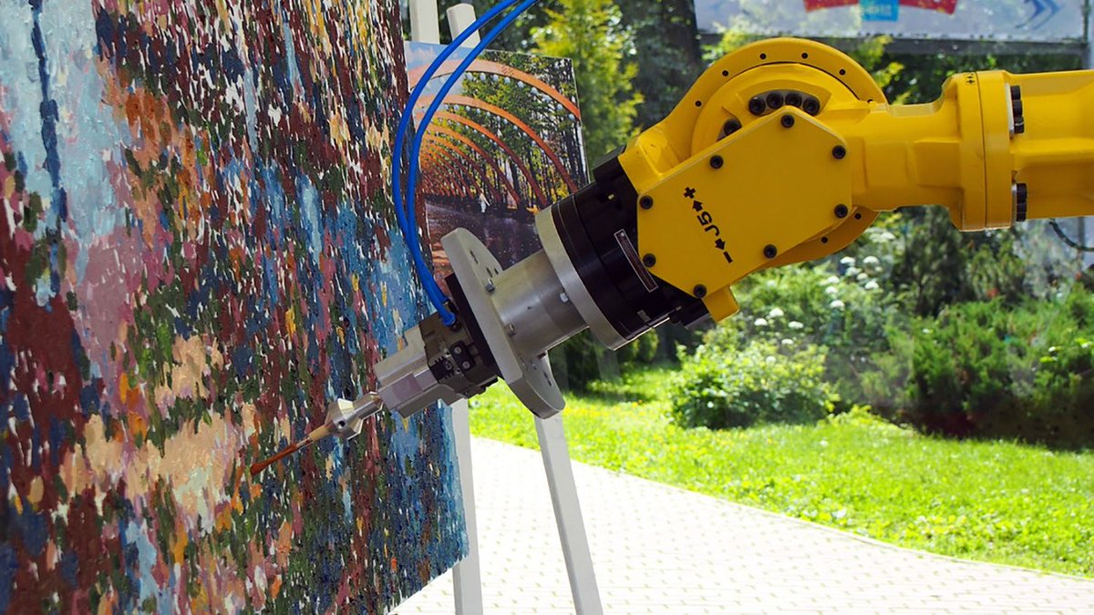 theflamingosaur's tweet photo. This robot thinks it can paint (and it can) https://t.co/eXs2UeH8c8 https://t.co/sfuXQ5EcbJ
