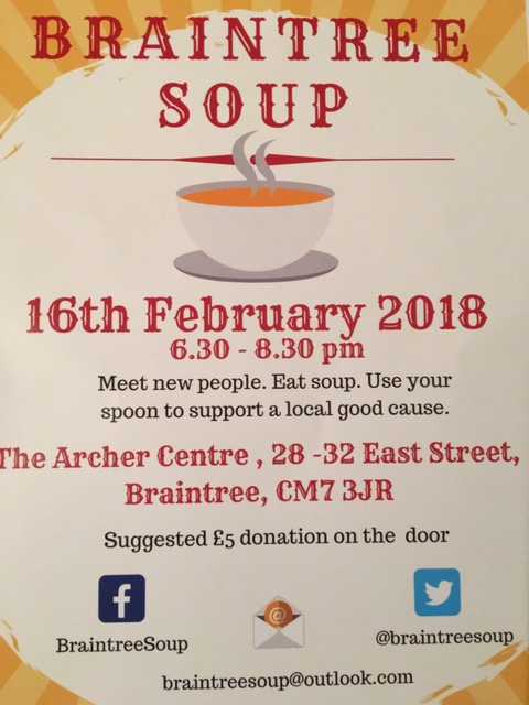 Hi SOUPERS we have a new member of the SOUP family <a href="/BraintreeSoup/">Braintree Soup</a> tell everyone about them ... and how fab SOUP is <a href="/ChelmsfordSoup/">ChelmsfordSOUP</a> @HalsteadSOUP <a href="/ClactonSOUP/">ClactonSOUP</a> <a href="/ColchesterSOUP/">Colchestersoup</a> Join them for their first SOUP 16th Feb 2017 at The Archers Centre #SOUP #community