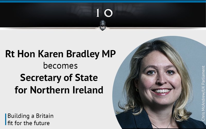 10DowningStreet's tweet photo. Karen Bradley MP becomes Secretary of State for Northern Ireland #CabinetReshuffle https://t.co/5TbHJJRI1h