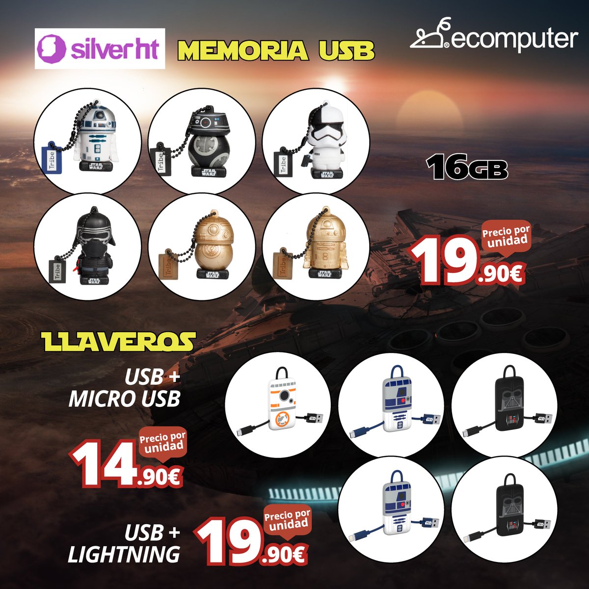Ecomputer_'s tweet photo. Que la fuerza siempre te acompañe con las #MemoriasUSB y #Llaveros de tu saga favorita #StarWars de #SilverHT disponibles en tu #TiendaEcomputer @SILVERSANZ https://t.co/fIDRIk3QVr
