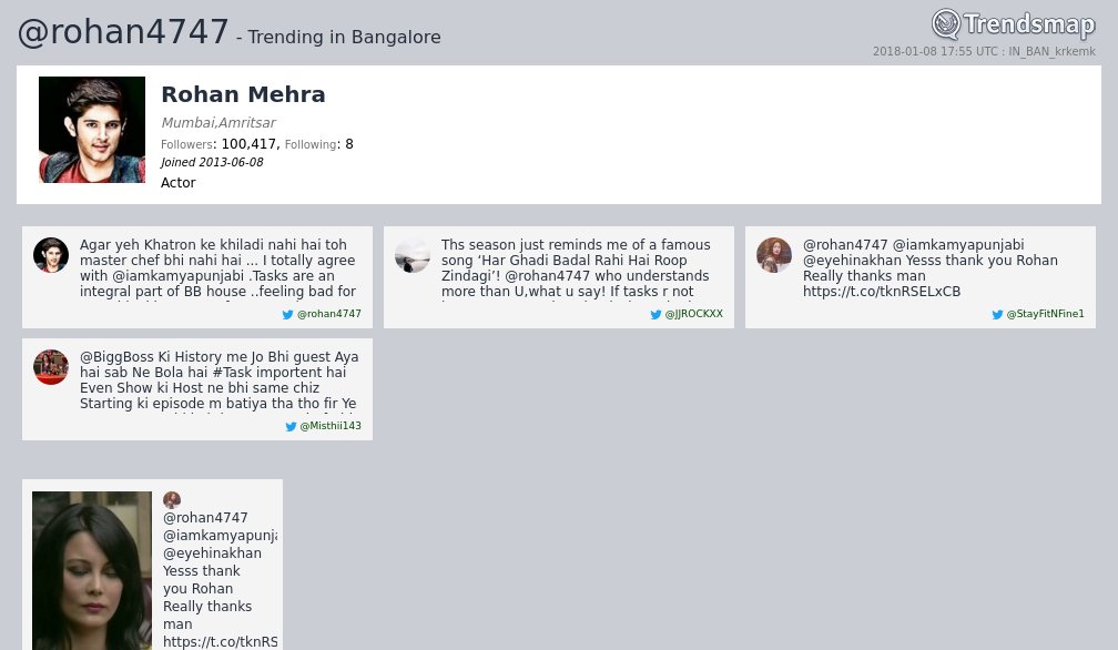 TrendsBengaluru's tweet photo. Rohan Mehra, @rohan4747 is now trending in #Bangalore

https://t.co/wL4fT2CqZi https://t.co/0FpVLV9Vzu