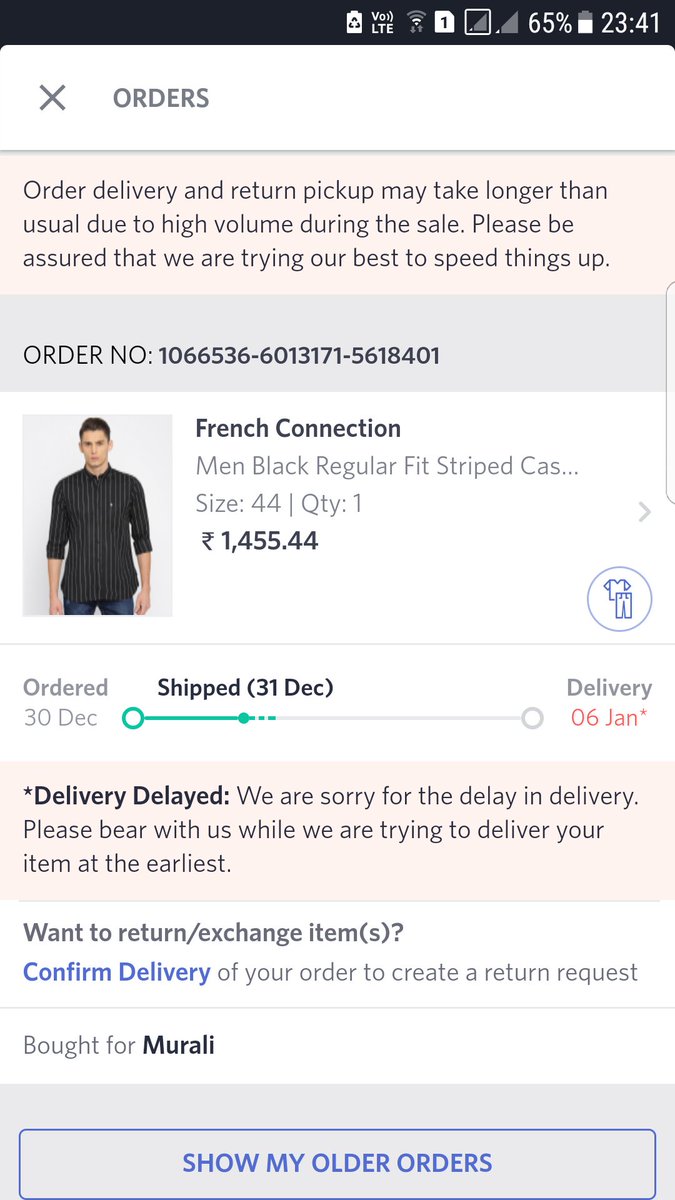 murali_official's tweet photo. @myntra @MyntraSupport worst delivery service.. Ordered a shirt on Dec 30 and still not received my shirt. One of the customer support executives promised that it will gt delivered today but not yet. Will never do shopping in myntra again!!!! https://t.co/zvynLfe3TY