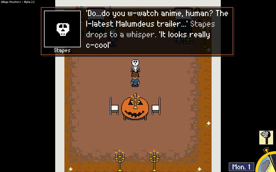 VillageMonsters's tweet photo. What can you say about a guy likes Stapes? Well...

- He's a timid skeleton
- Loves anime
- Lives in perpetual fear of all things real or imagined

These may be odd traits for a village guard, but we've never been safer...probably.

#MonsterMonday #indiedev #gamedev https://t.co/3fqjMi3Hqe