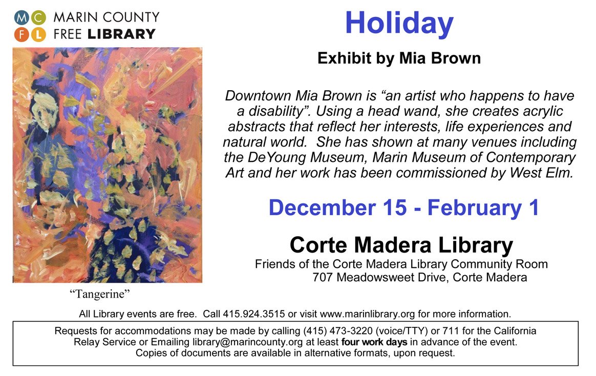 ArtLifting's tweet photo. Now until Feb 1, check out Mia Brown's exhibit at Corte Madera Library. #cortemaderalibrary https://t.co/XLeHYUTbpd