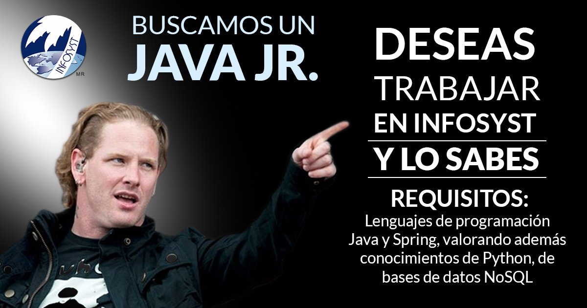 infosyst's tweet image. #Vacante Buscamos #JavaJr 
En este programa te incorporarás a un proyecto con un contrato indefinido y te convertirás en un especialista en la plataforma APX.
Correo: reclutamiento@infosyst.com.mx