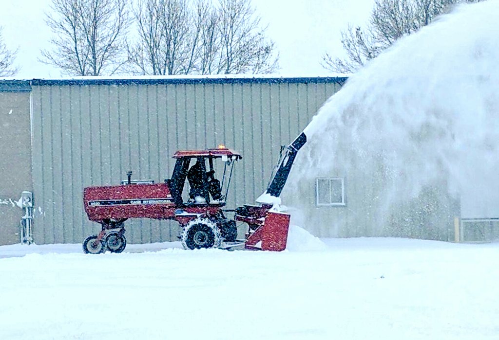 EquipmentOnt's tweet photo. #Winter18 is in full force and the snow is piling up fast today. Leon found a solution to get the job done quickly with his @Case_IH Swather and homemade blower. #Stoltzcustomerphoto https://t.co/wEH29AWIUM