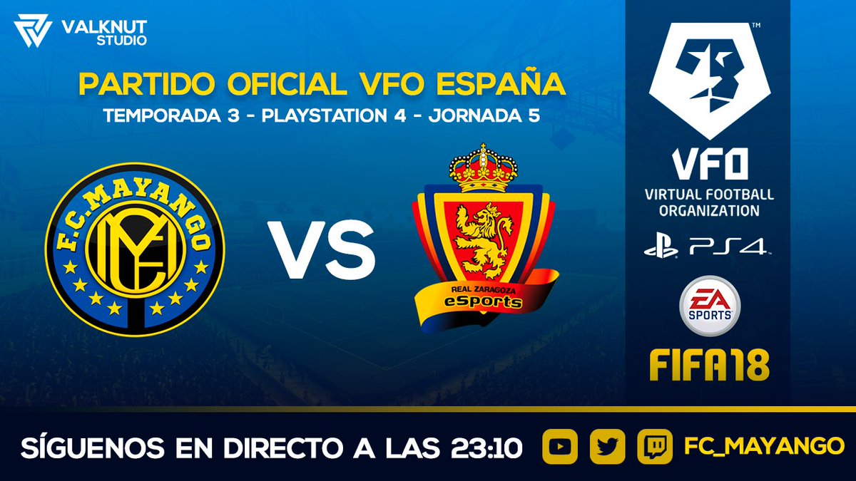 #Matchday ⚽️

🏆J5 | 1ª <a href="/VFOspain_ps/">VFOspain PS</a>
🆚<a href="/RZ_eSports/">RZ eSports</a> 
📅08/01/2017
⏰23:10
📺youtube.com/channel/UCcs77…

Nada que perder, mucho que ganar 🔵⚫️

#NeverGiveUp