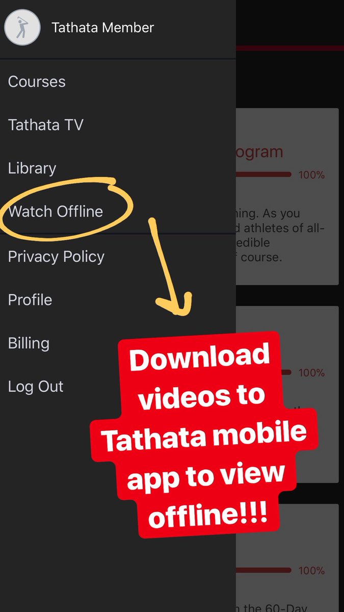 TathataGolf's tweet image. NEW FEATURE! You can now watch lessons offline through the Tathata Golf mobile app. 

#TrainingOnTheGo #ImprovementOnTheGo