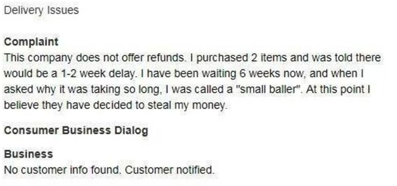 Love this person who complained to the Better Business Bureau about Big Baller Brand's customer service. Way to be a small baller bro.