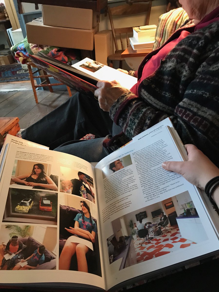 SchoolGirlsLead's tweet photo. "Julia, one of the young activists profiled in "Wonder Girls," sends this text. At my grandmother's house. Staying warm on this cold day...In my hands I have Wonder Girls and in hers sits Grandmother Power 😊 this picture makes my heart happy."Both books by Paola @PaolaGianturco https://t.co/9rNuPg6kCu