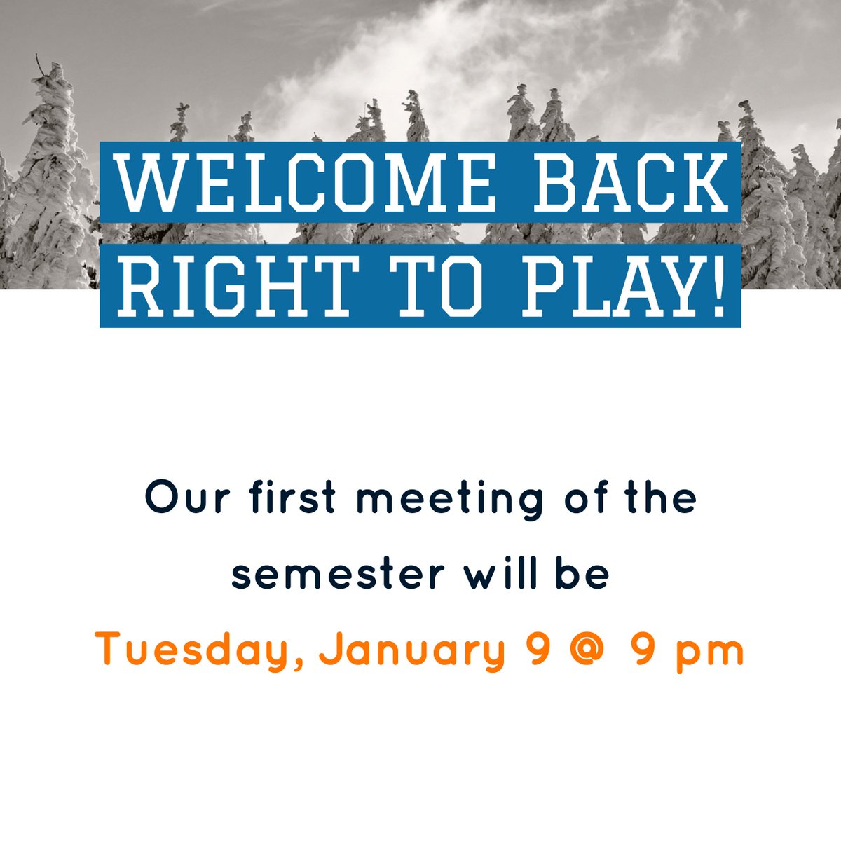RightToPlay_UNB's tweet photo. Welcome back to the winter semester! We are getting excited for everything that is planned for 2018. Come and join us at our first meeting tomorrow night at 9pm in LBGYM room A116. If you can't make it this week next week we go back to our Wednesday night meetings. #RightToPlay https://t.co/qk0ceHvuEg