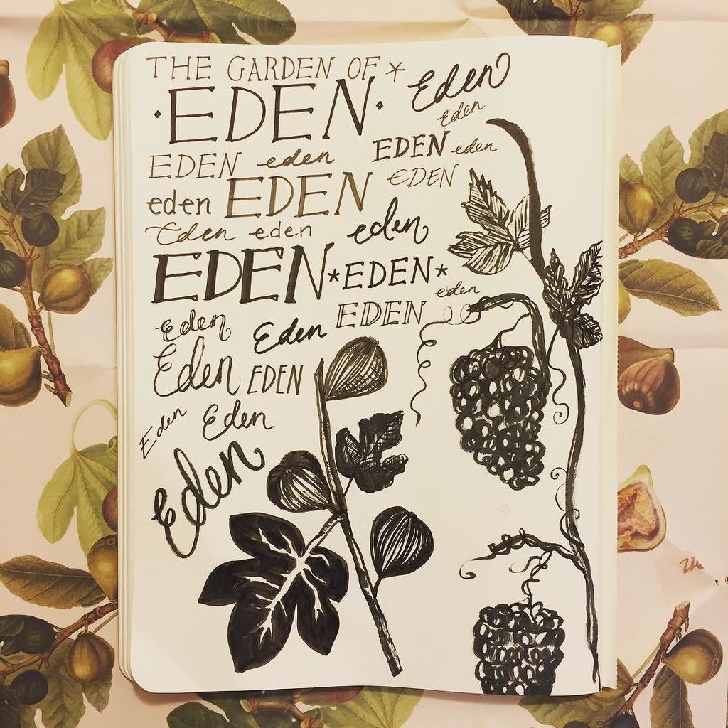 e_cooper_wood's tweet photo. Just testing out some new black pens, not that I needed anymore pens ๐ ๐ #gardenofeden #figs #grapes #vine #eden #paradise #drawing #sketchbook #lettering #nicepaper #illustration #nature #eve https://t.co/Wfoj0vtyHr https://t.co/FjCFO694VW