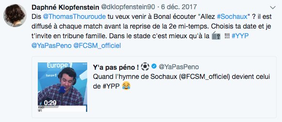 dklopfenstein90's tweet photo. @anissa_haddadi @FCSM_officiel @Europe1 Mon invit tient toujours les zamis de @YaPasPeno @ThomasThouroude @DidierRoustan. Une émission puis un match un vendredi à Bonal ça vous tente ? https://t.co/qqu1YOD7xA