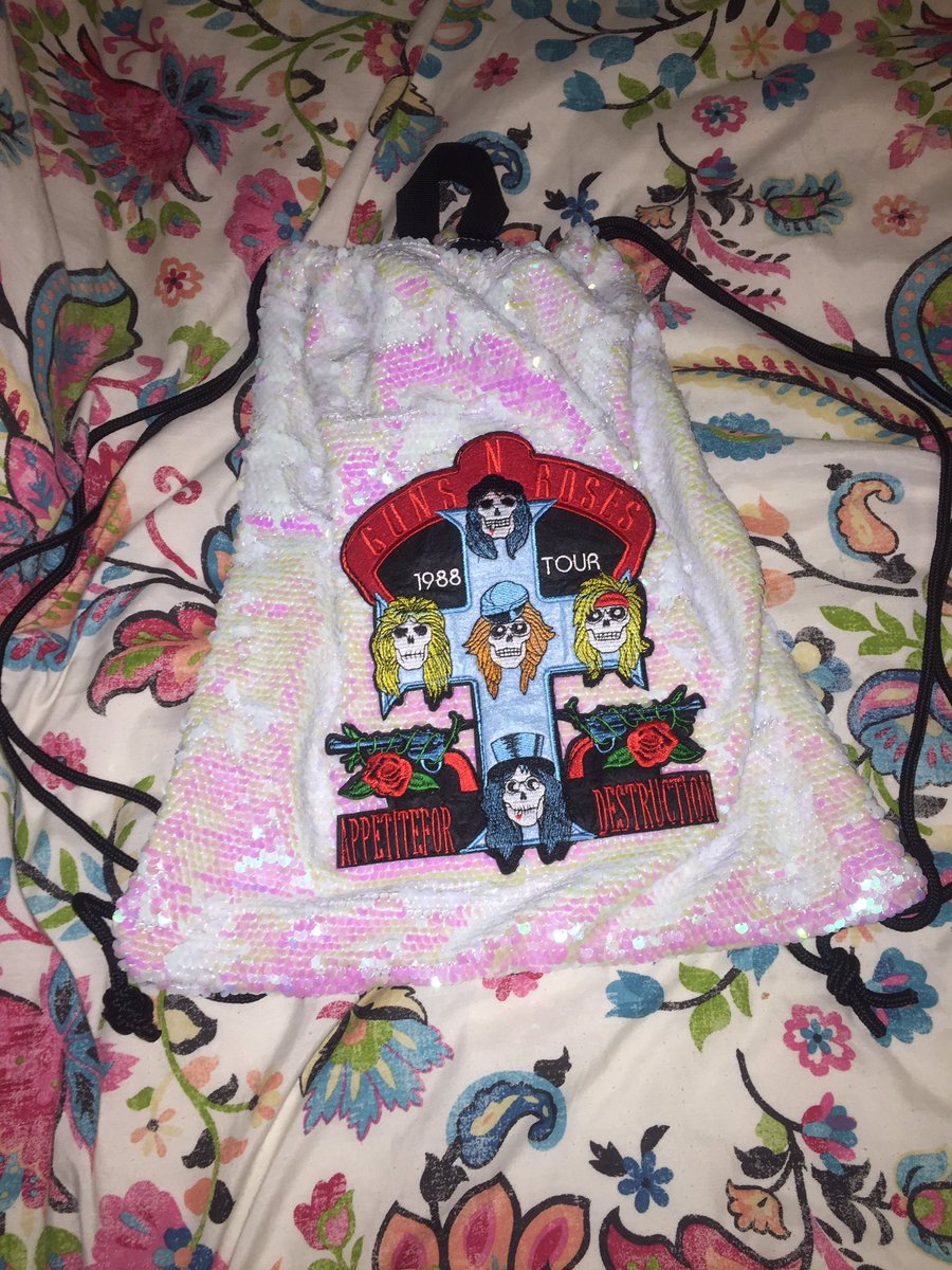 goodsoulette's tweet photo. The greatest bag ever! Who doesn't love a late Christmas present #gunsnroses #asos #sacredhawk #bag #sequin #axlrose #slash #duffmckagan #izzystradin #stevenadler https://t.co/JJ8dwGXsGA