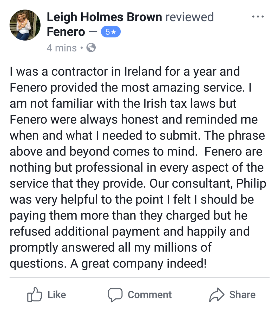 Fenero's tweet photo. "The phrase above and beyond comes to mind." Great feedback from another happy client. Thanks so much Leigh for taking the time to share your kind words and experience with Fenero!
#WhyFenero #CustomerExperience #PersonalTaxExperts #Testimonials https://t.co/fziDY8XdXV