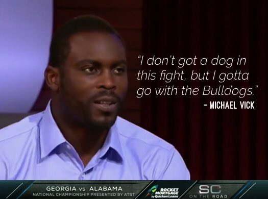 ThePunographer's tweet photo. This pregame coverage is getting out of hand. Who you got? #nationalchampionship #godawgs #CFBPlayoff https://t.co/NlGhbUwkp7