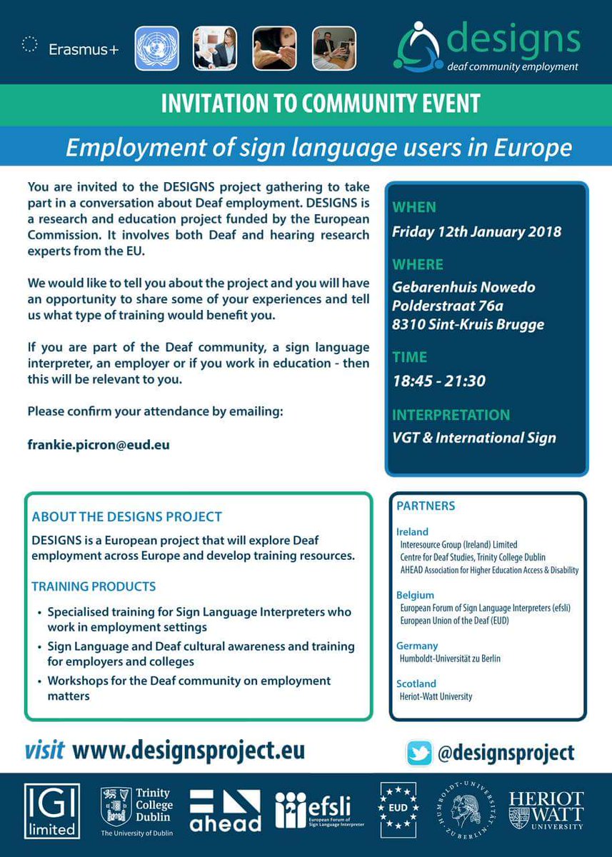 efsli's tweet photo. @crathmann @EUD_Brussels @leesonl @designsproject @haarissheikh The DESIGNS project partners team is delighted to invite you to attend the public presentation of its project work in Bruges! Check it out! https://t.co/shAt56zoOw