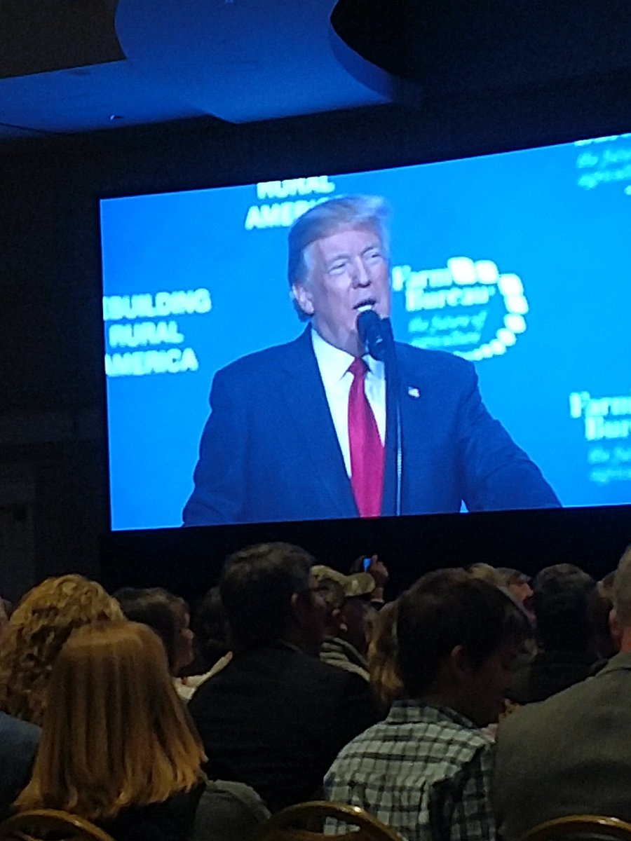 1ncsumom's tweet photo. President Donald Trump speaking to Farmers across the US at the American Farm Bureau Convention. https://t.co/IOkibJFQrx