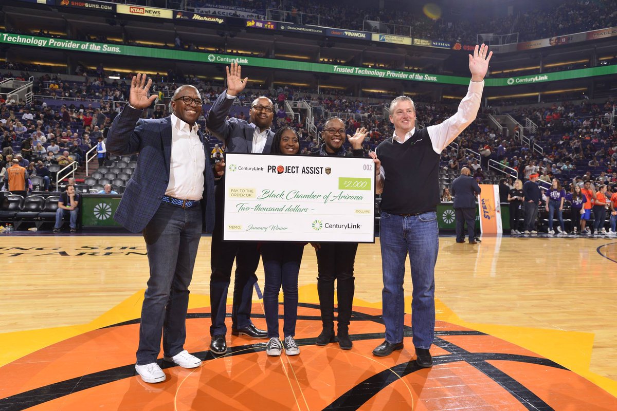 blackchamber_az's tweet photo. Thank you @CenturyLink for recognizing us as a part of the Project Assist program with the @Suns! CenturyLink &amp; the Suns have teamed up this season to assist local organizations who are positively impacting the community! #bcaz #Phx #suns #centurylink #projectassist https://t.co/XYbyR8vCbX