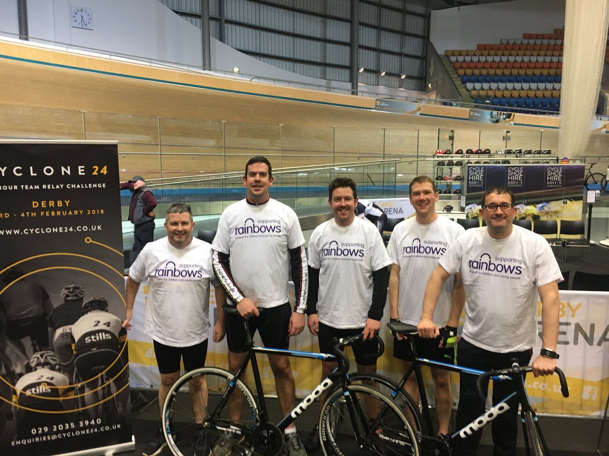 RainbowsHospice's tweet photo. Tonight the amazing Rolls-Royce and Mitie @Cyclone24UK team completed their velodrome training @derbyvelodrome. They were awesome!! We will be cheering you on @NickMacRR and the rest of the team on 3 Feb!! #speedy #24hrcycle #fundraising https://t.co/w9ZeSS5H1N https://t.co/IqRxhayTNA