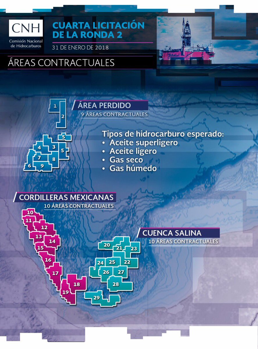Los diferentes tipos de hidrocarburo esperado en las 29 áreas que conforman la #R2L4 son: