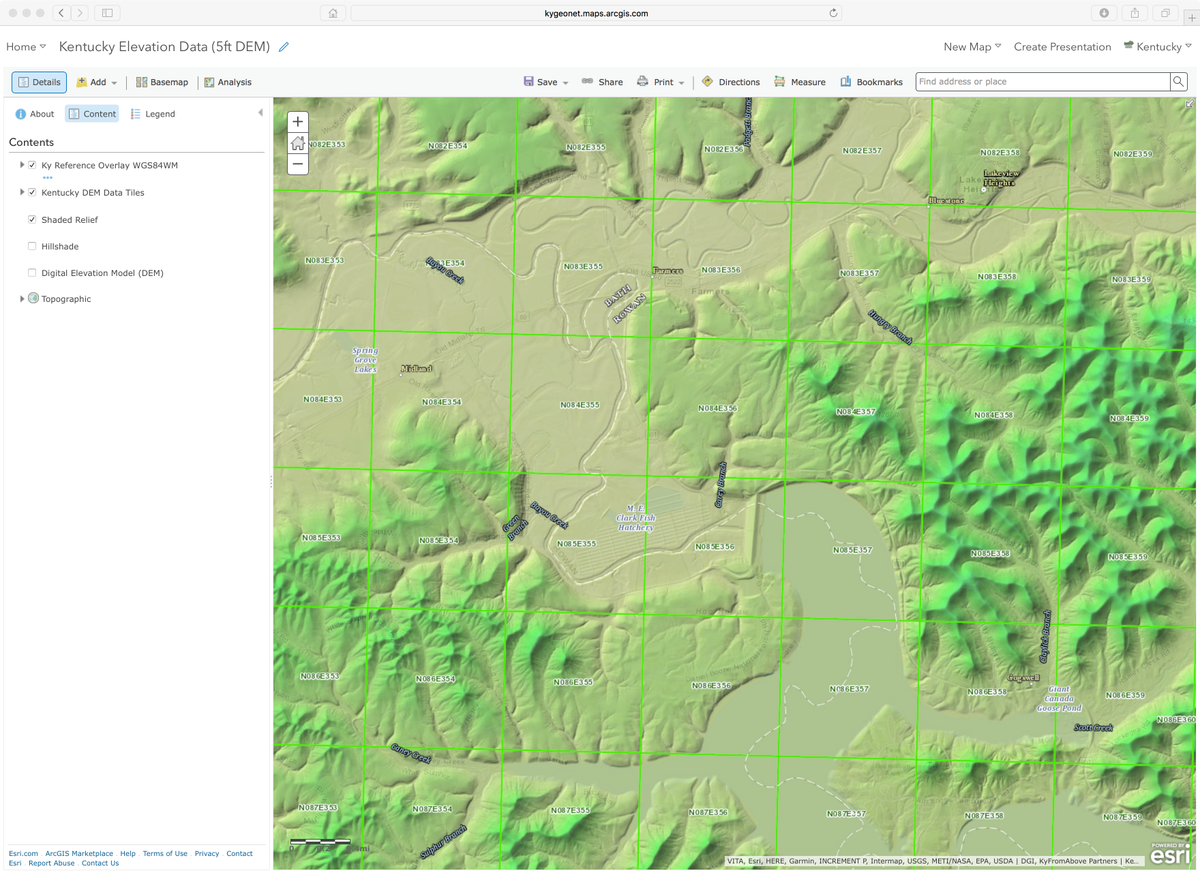kentuckywr's tweet photo. Download Kentucky’s #LiDAR derived Digital Elevation Model data by tile using this nice @ArcGISOnline web map. https://t.co/w6dEJGlAGo #KyGeoNet #GIS #KyFromAbove #mapping https://t.co/6wnUmoQoqw