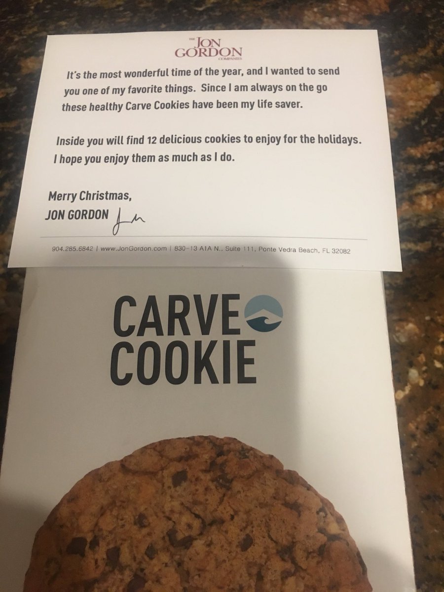 Thank you <a href="/JonGordon11/">Jon Gordon</a> Happy Holidays. Nothing better than to start the year with a healthy Carve Cookie chocolate chip cookie.