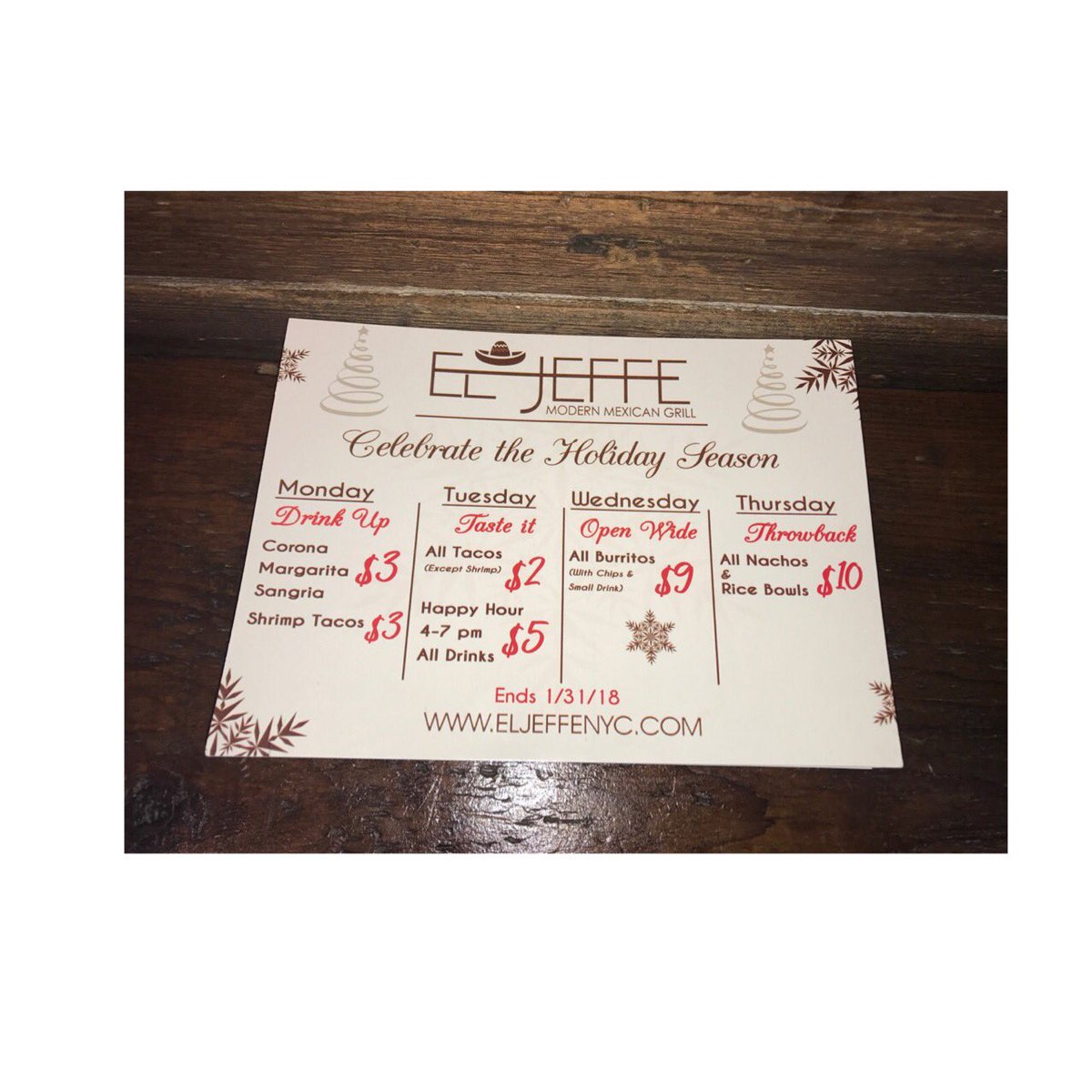 It's Still Christmas Here At #ElJeffeNYC Come Join Us Today $3 Monday's😅 $3 Shrimp Tacos🌮 &amp; $3 Drinks 🍻🍹 #ElJeffeNYC #TacoTuesday  #tacolover #besttacos #besttacosintown #bedstuy #ubereats #eat24 #grubhub #grill #nachos #margaritas #sangria #brooklyn #happyhour #delivery