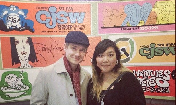 UCalgary's tweet photo. How cool was it to hear Calgary mentioned during the #GoldenGlobes last night? Did you know @CJSW's @VAL2D2 worked as a sound assistant on @FargoFX? #MartinFreeman kindly appeared on Val's radio show when he filmed here in 2014. #yyc #yycarts https://t.co/OQglWnVGyg