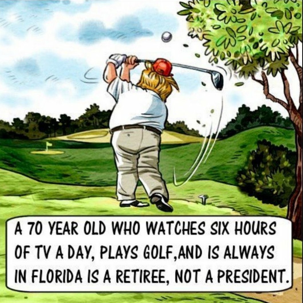 SaraHouse68's tweet photo. @realDonaldTrump You'd have to stop watching TV first. And golfing. You're a retiree, not a @potus.
#stablegenius
#TrumpIsAMoron
#fulldayswork https://t.co/p19jrzYhNC