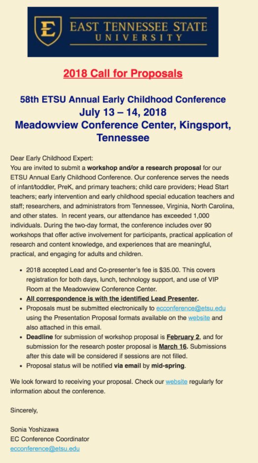 etsuEC's tweet photo. EC Conference is accepting proposals for our exciting summer conference! Deadline coming soon! Check our website to download the form. https://t.co/1aaURMLzl8 https://t.co/tm0LciVNoV