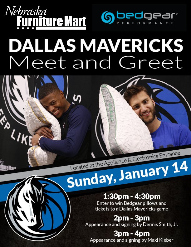 dallasmavs's tweet photo. Meet @Dennis1SmithJr and @MaxiKleber Sun., Jan. 14th at @nfmtweets from 2-4p for Mavs All-Star Voting pres @bedgear. #NBAVote. #RetweetForVotes https://t.co/96KJz7dKz9