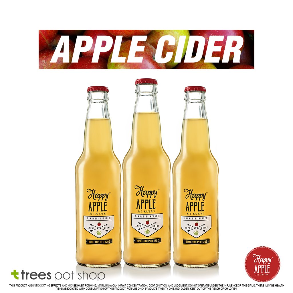 Looking for a solid after work beverage? Check out <a href="/HappyAppleWA/">Happy Apple</a> Apple Cider, these tasty drinks are hands down the BEST apple cider around.  Available in 10mg, 50mg, &amp; 100mg.
#HappyApple #VenSpark #marijuana #Cannabis #TreesPotShop #Seattle #Infused #Taurkino #Pearl2O #THC #Weed