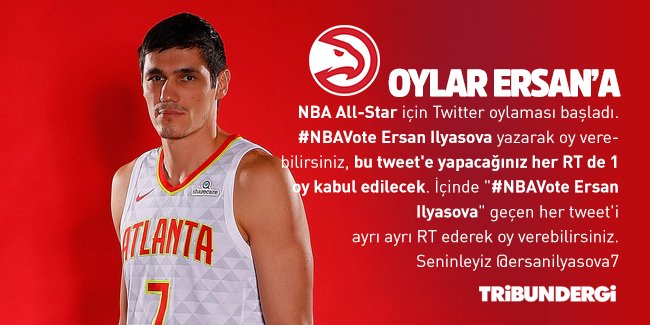 tribundergi's tweet photo. NBA All-Star için Twitter oylaması başladı. #NBAVote Ersan Ilyasova yazarak oy verebilirsiniz, bu tweet'e yapacağınız her RT de 1 oy kabul edilecek. İçinde "#NBAVote Ersan Ilyasova" geçen her tweet'i 
ayrı ayrı RT ederek oy verebilirsiniz. 
Seninleyiz @ersanilyasova7 https://t.co/DjwlMOQ4Zx