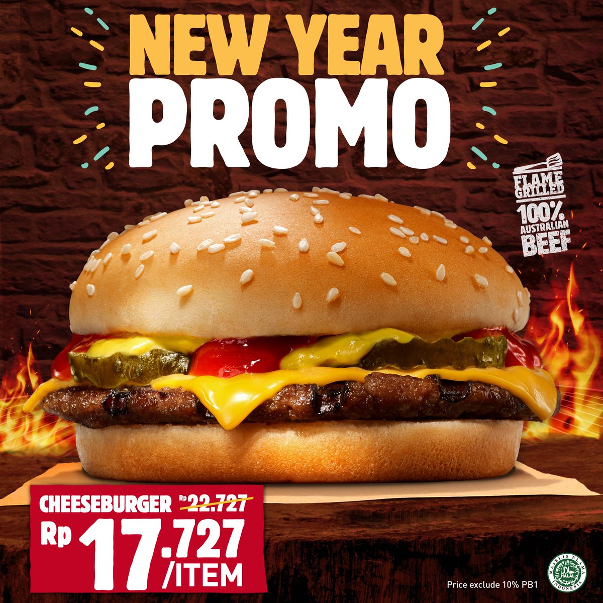 BurgerKing_ID's tweet photo. Masih dalam semarak tahun baru, yuk nikmati #TheRealCheeseburger CUMA 17 RIBUAN! Lezatnya Cheeseburger dengan 100% Australian #FlameGrilled Beef seperti ini cuma bisa kamu dapatkan di #BurgerKingID! https://t.co/S3Yd2ZKhCi