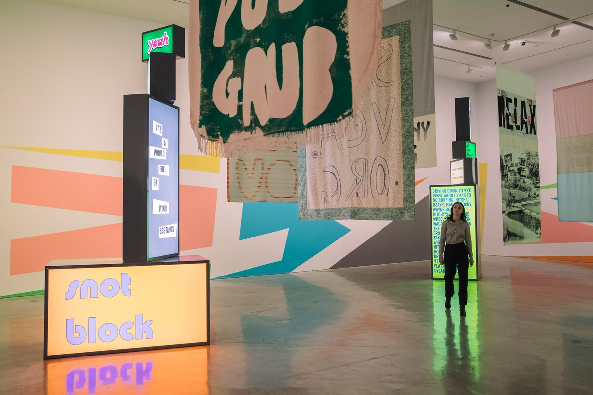 If someone offers you a snot block, would you know what it is? #MCACollection artist Jon Campbell explores the some of the common (and obscure) Aussie terms in his installation ‘Stacks On’. Pop by and see how many phrases you know. 🤧