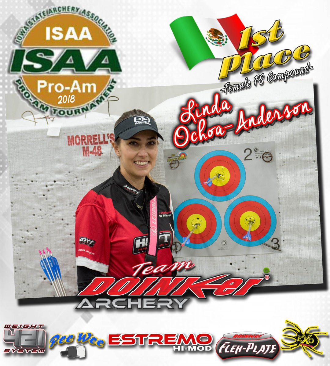 DoinkerStabs's tweet image. Congratulations to Team Doinker&apos;s Linda Ochoa-Anderson on her 1st Place Win at the 2018 ISAA Pro-Am Archery Tournament in Iowa! #TeamDoinker #EstremoHimod #421Weights #eXoDoinker #DoinkerFlexPlates #PeeWeeDoinkers #Doinker #Archery #isaaProAm #winning