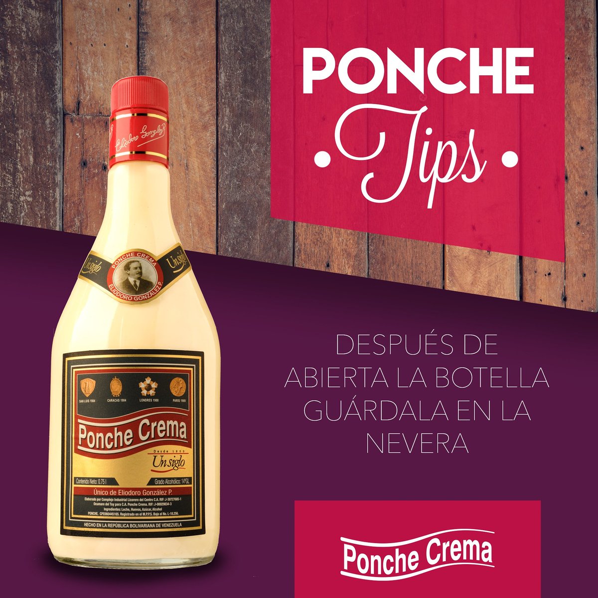 Después de abierta te recomendamos conservar tu botella de #PoncheCrema en el refrigerador y así poder seguir disfrutando de su delicioso sabor y frescura por más tiempo... Aunque sabemos que no durará mucho tiempo más después de abierta 😂