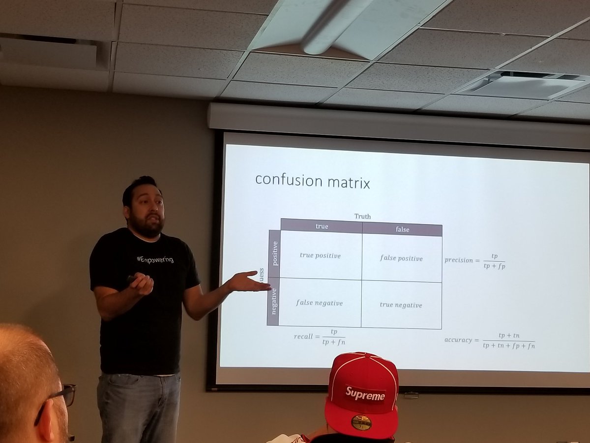 jennifermarsman's tweet photo. The always-fun @sethjuarez explains precision and recall at #migang https://t.co/4hM3SVE1y1
