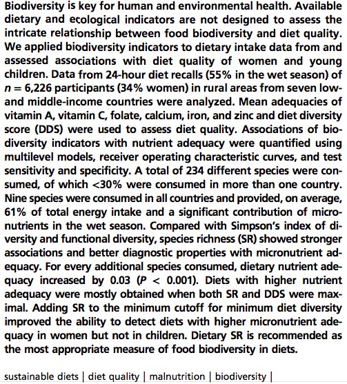 CogillNutrition's tweet photo. PNAS paper on improving dietary diversity measures titled: 
Dietary species richness as a measure of food biodiversity and nutritional quality of diets by @carllachat @Jessica_Raneri  https://t.co/ydzKpTABzs https://t.co/RKTrVHEsHH
