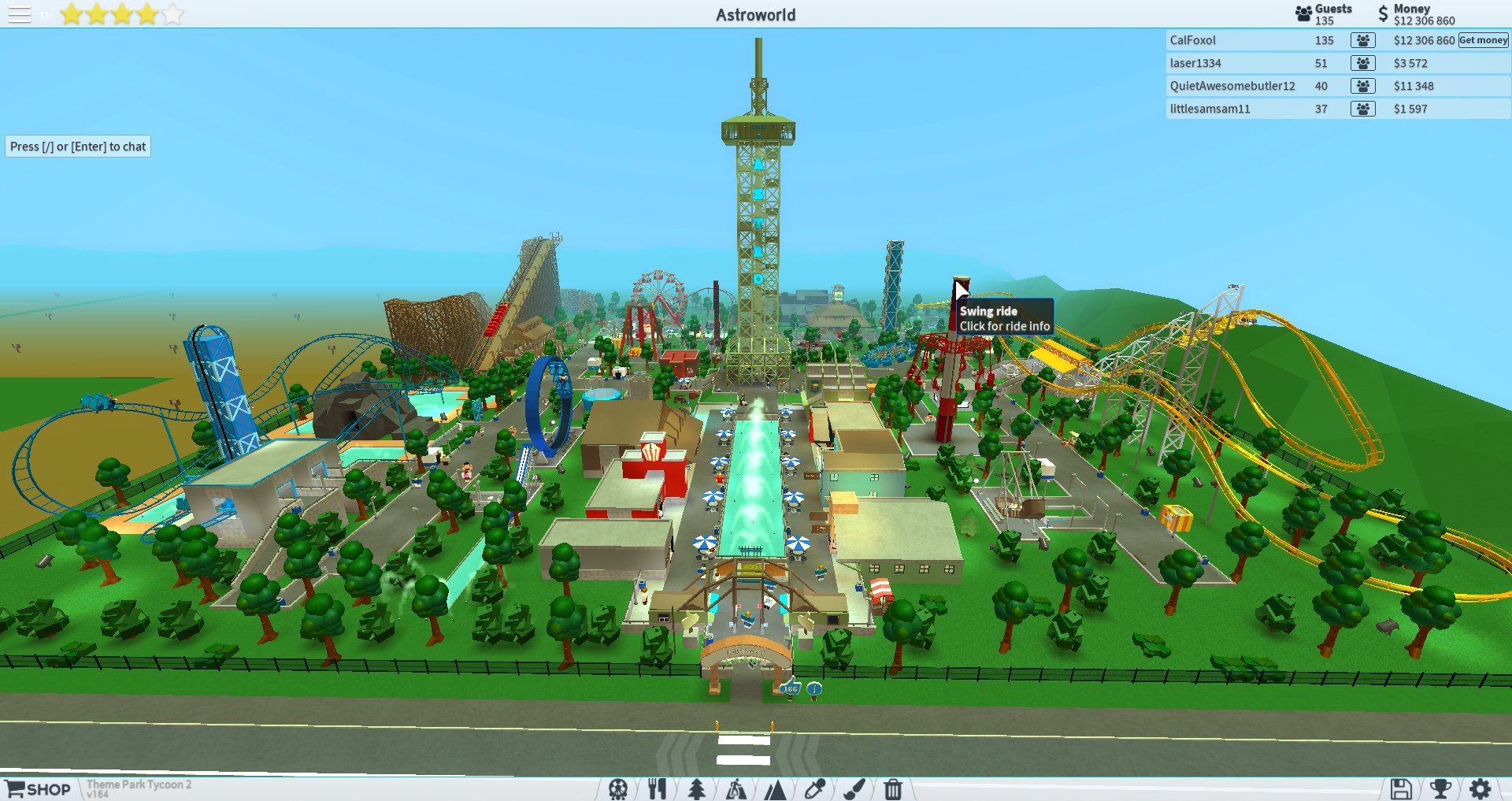 Roblox Theme Park Tycoon 2 Riding The Swings