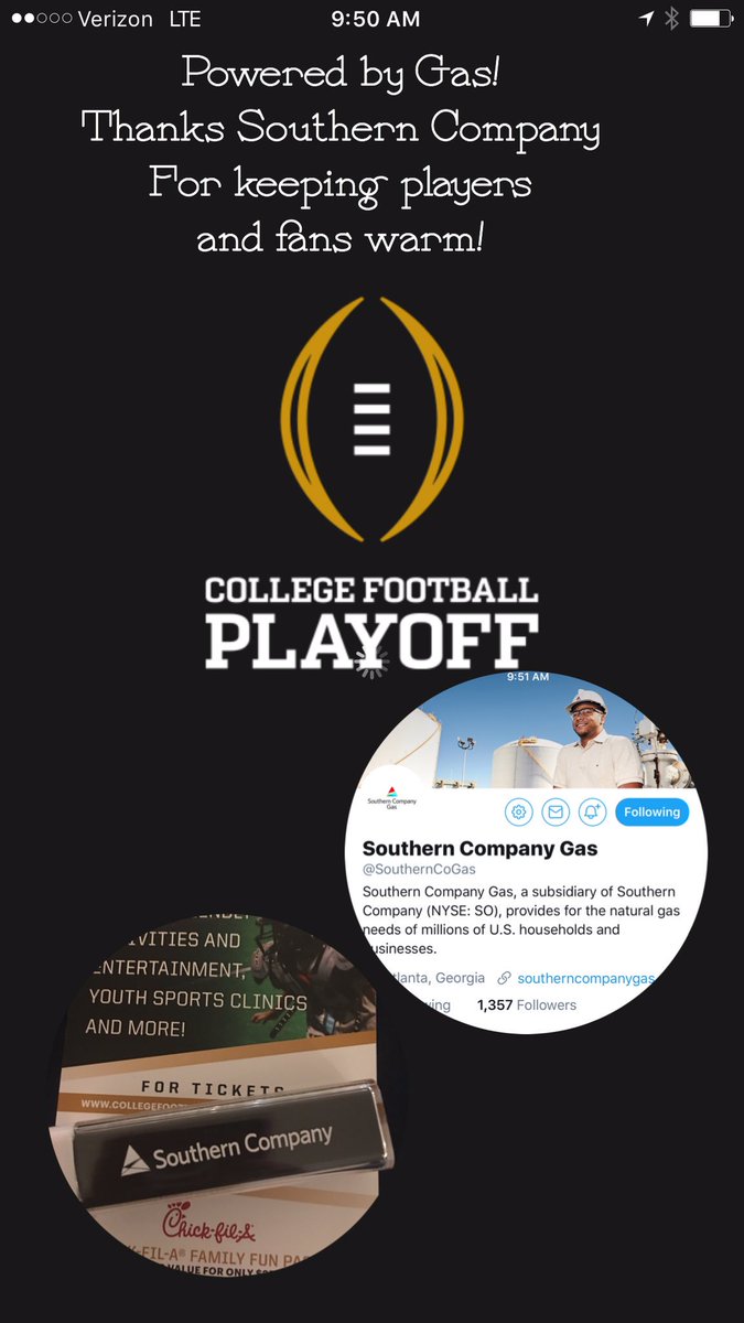 TalkTexasOil's tweet photo. #nationalchampionship @southerncompany #talktexasoil #gasmatters https://t.co/zRwq9VDK6C
