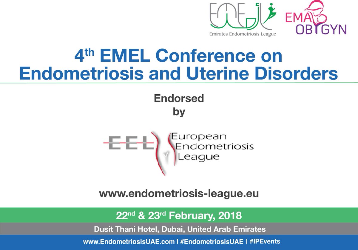endometriosiUAE's tweet photo. Proud to announce that @EuroEndoLeague is endorsing a #EndometriosisUAE 2018.
To view the full scientific program visit: https://t.co/MLCngnwQzw
#Endometriosis # Endo #EndoDoctors #EndoPain #EndoSupporters #EndometriosisAwareness #ChronicPelvicPain #MedicalConferences #IPEvents https://t.co/hamYV29Kvl