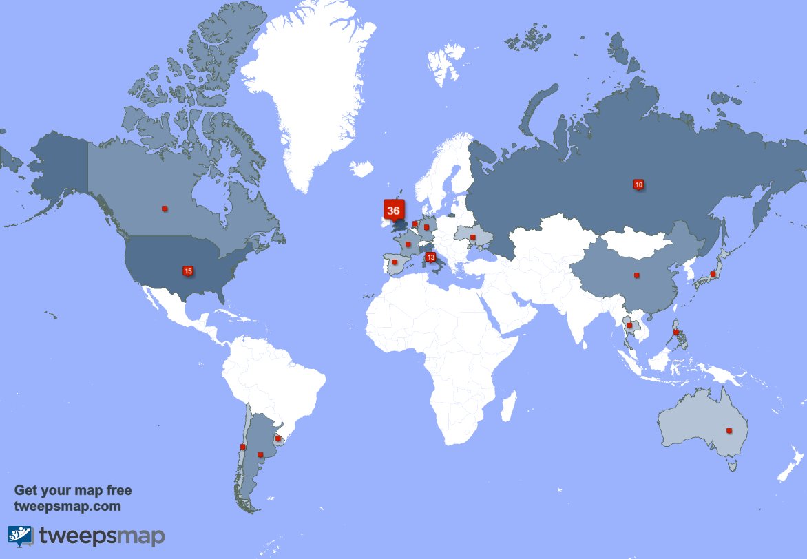 Sybz81's tweet photo. My followers are in UK.(32%), USA(13%)... Get your map too: https://t.co/ojt0F80aOX https://t.co/4j1zWjyRDI