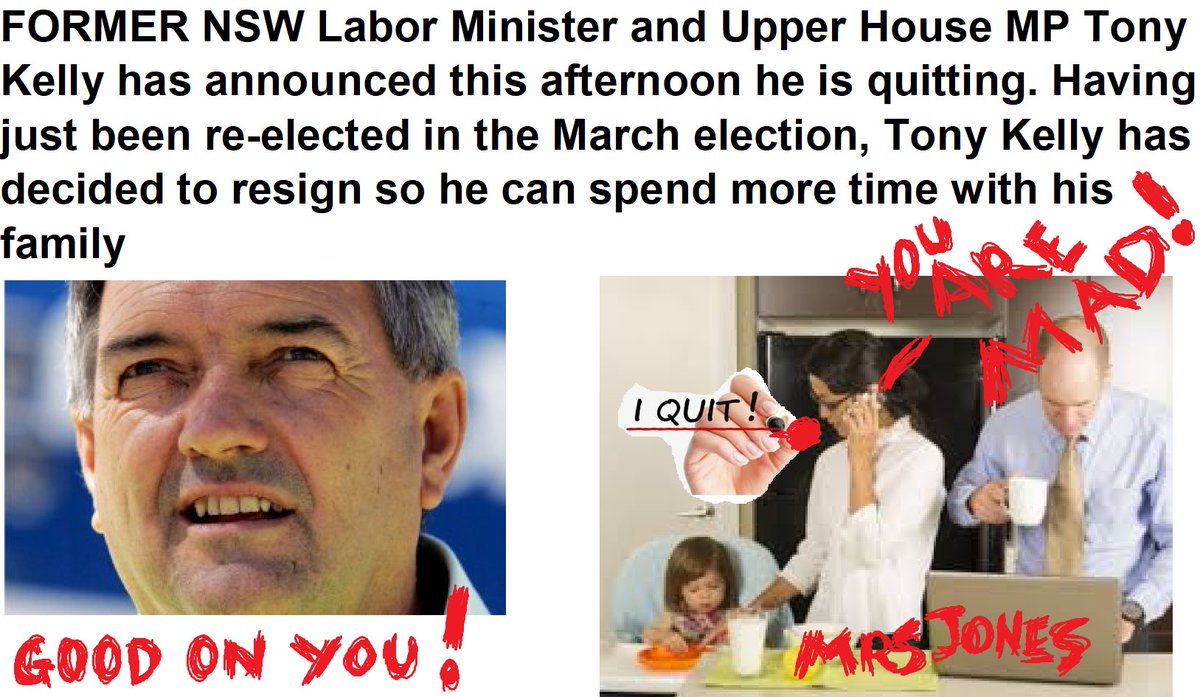 LaughableAU's tweet photo. Top end of town #leaving “ #job “ #prematurely for #family = #HOORAY ! but bottom end = ARE YOU #MAD ? = laughable  system of #acceptance ( eg #members of #parliament ) https://t.co/qf8BELLHML